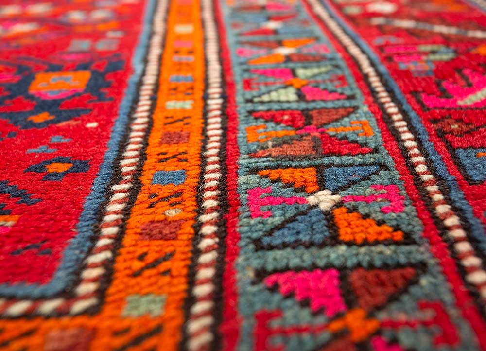 aalam red and orange wool hand knotted Rug - CloseUp aalam red and orange wool hand knotted Rug - CloseUp