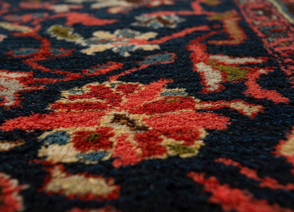 aalam blue wool hand knotted Rug - CloseUp