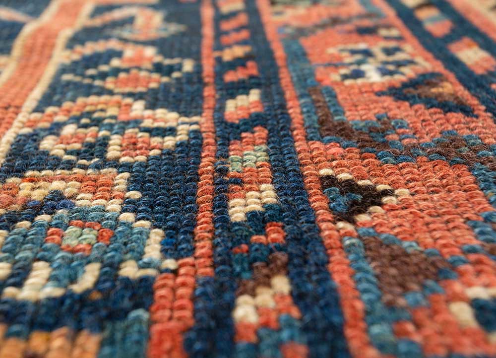 aalam blue wool hand knotted Rug - CloseUp