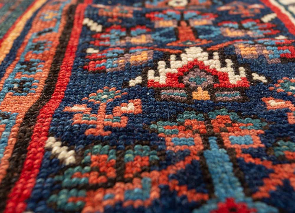 aalam red and orange wool hand knotted Rug - CloseUp