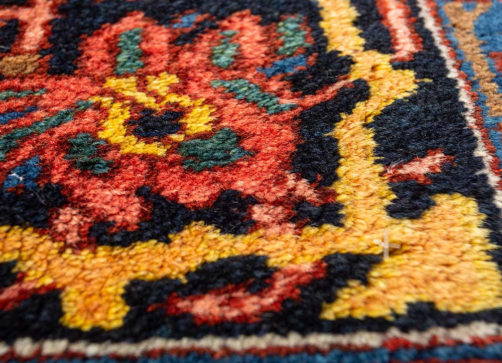 aalam blue wool hand knotted Rug - CloseUp