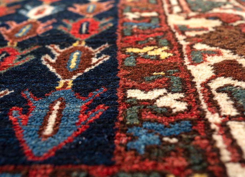 aalam blue wool hand knotted Rug - CloseUp