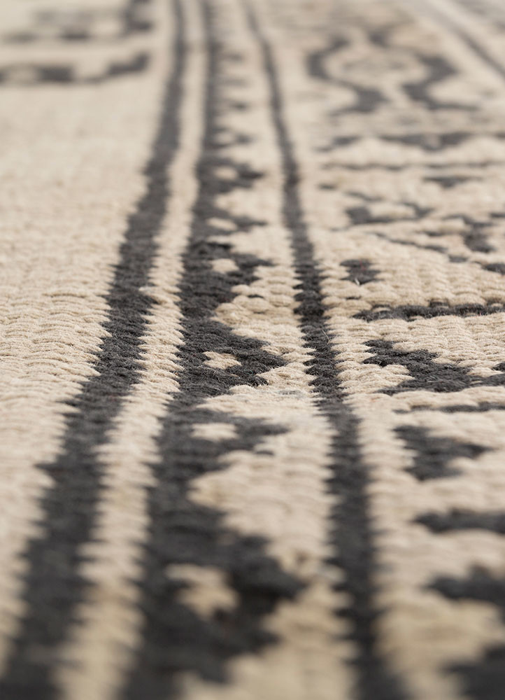 nayaab grey and black cotton flat weaves Rug - CloseUp