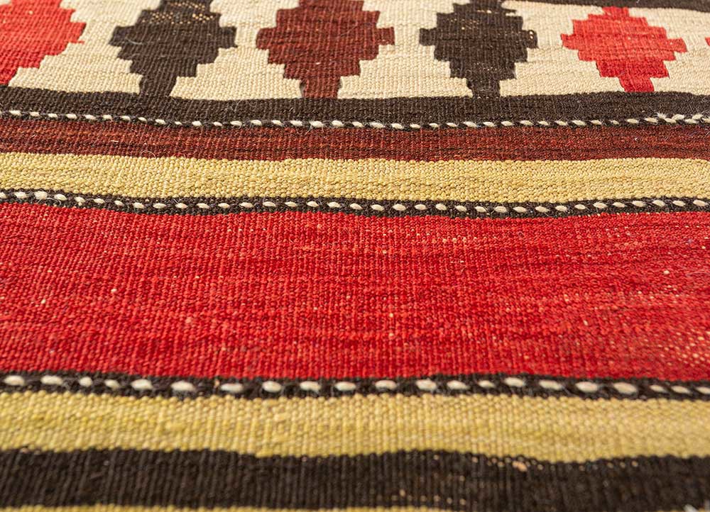 nayaab red and orange wool flat weaves Rug - CloseUp