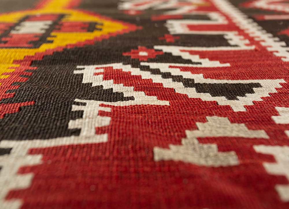 nayaab red and orange wool flat weaves Rug - CloseUp