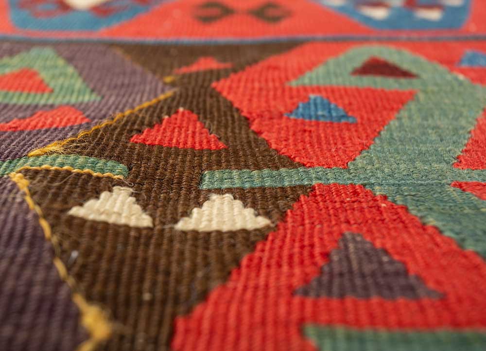 nayaab red and orange wool flat weaves Rug - CloseUp