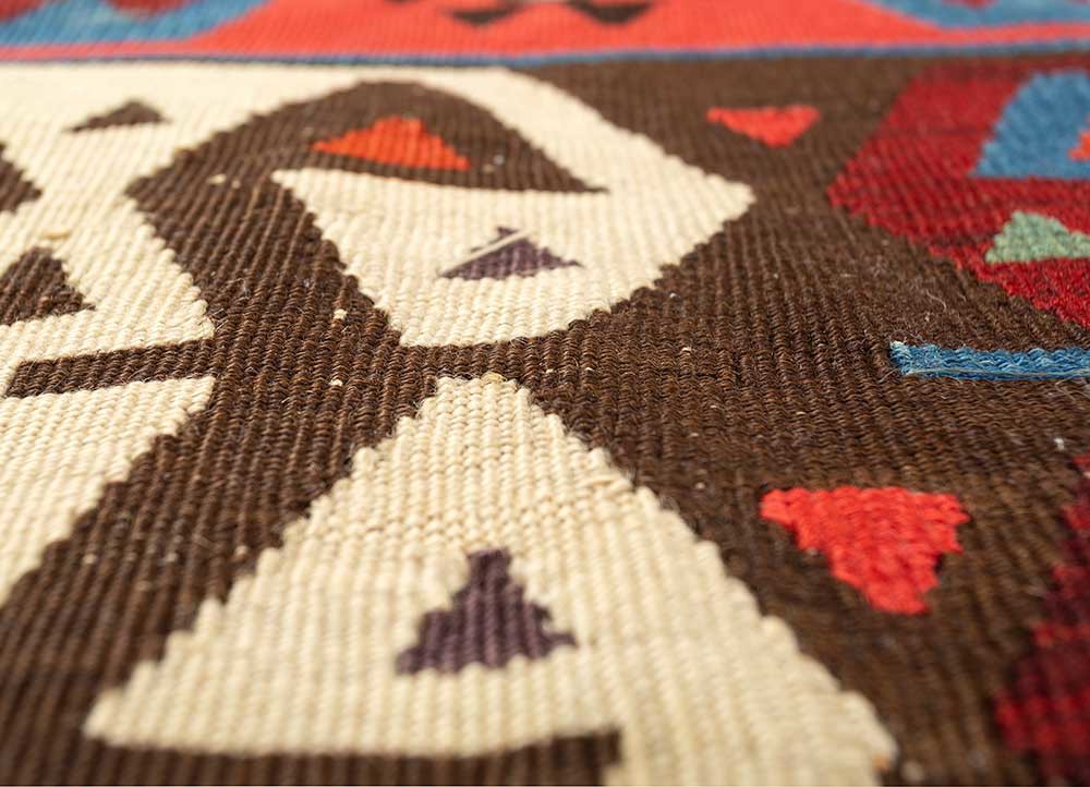 nayaab beige and brown wool flat weaves Rug - CloseUp
