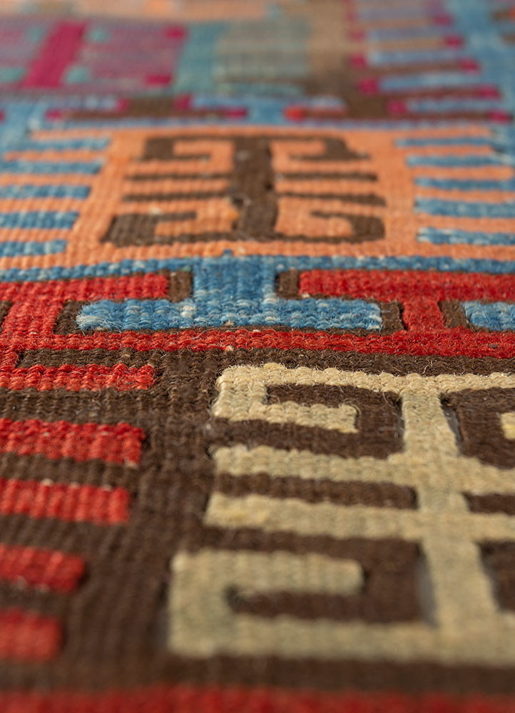 nayaab red and orange wool flat weaves Rug - CloseUp