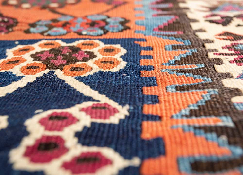 nayaab pink and purple wool flat weaves Rug - CloseUp