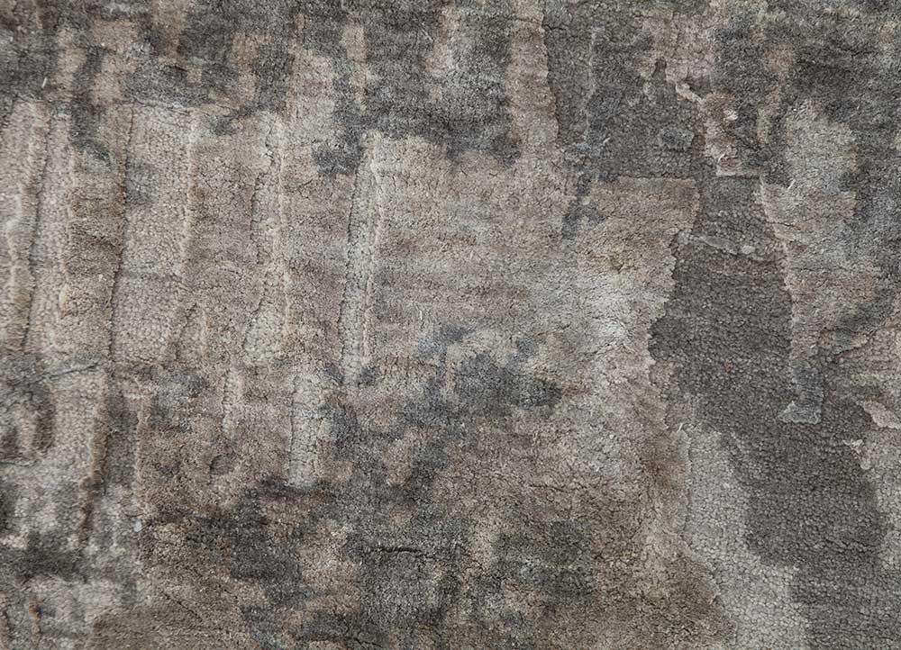 pansy grey and black wool and silk hand knotted Rug - CloseUp pansy grey and black wool and silk hand knotted Rug - CloseUp