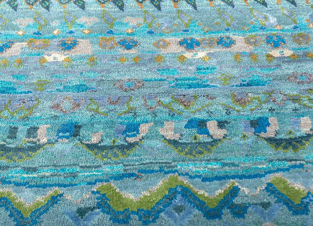 manchaha blue wool and bamboo silk hand knotted Rug - CloseUp manchaha blue wool and bamboo silk hand knotted Rug - CloseUp