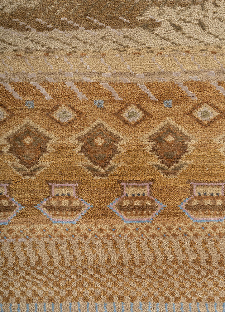 manchaha red and orange wool and bamboo silk hand knotted Rug - CloseUp