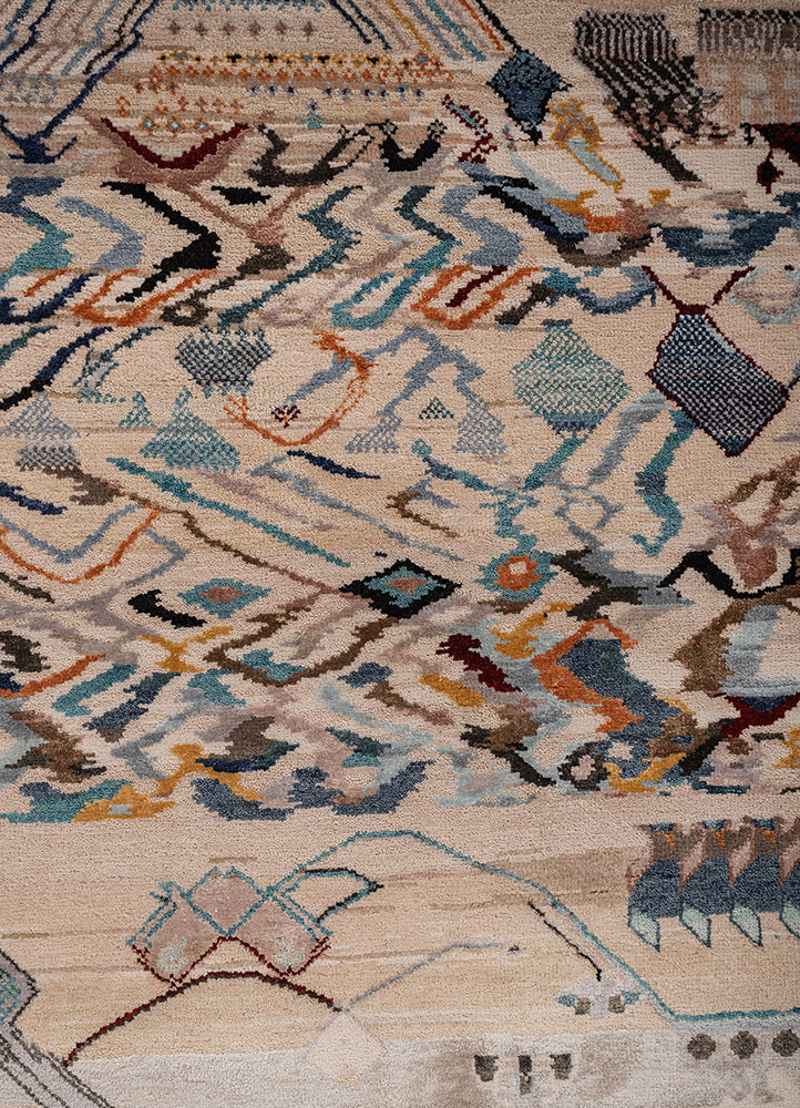 manchaha red and orange wool and bamboo silk hand knotted Rug - CloseUp manchaha red and orange wool and bamboo silk hand knotted Rug - CloseUp