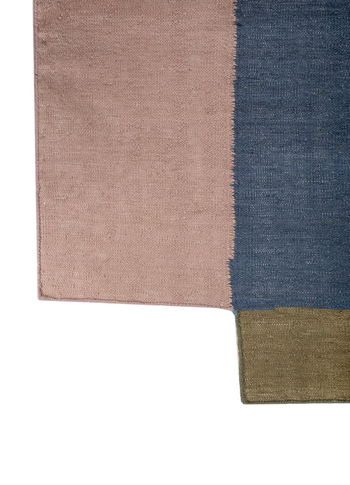 checkers pink and purple wool flat weaves Rug - Corner