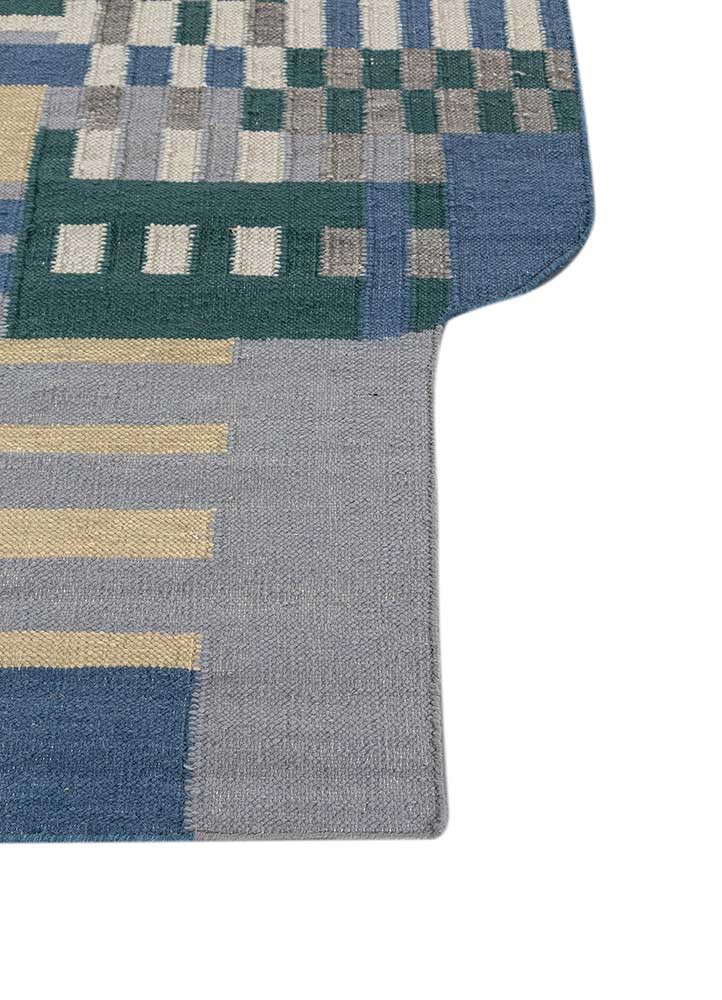 checkers blue wool flat weaves Rug - Corner checkers blue wool flat weaves Rug - Corner