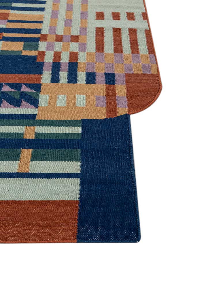 checkers blue wool flat weaves Rug - Corner checkers blue wool flat weaves Rug - Corner