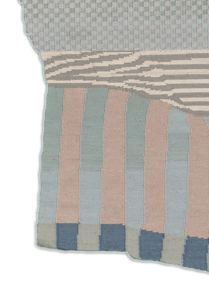 checkers blue wool flat weaves Rug - Corner checkers blue wool flat weaves Rug - Corner