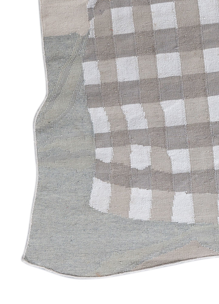 checkers ivory wool flat weaves Rug - Corner checkers ivory wool flat weaves Rug - Corner
