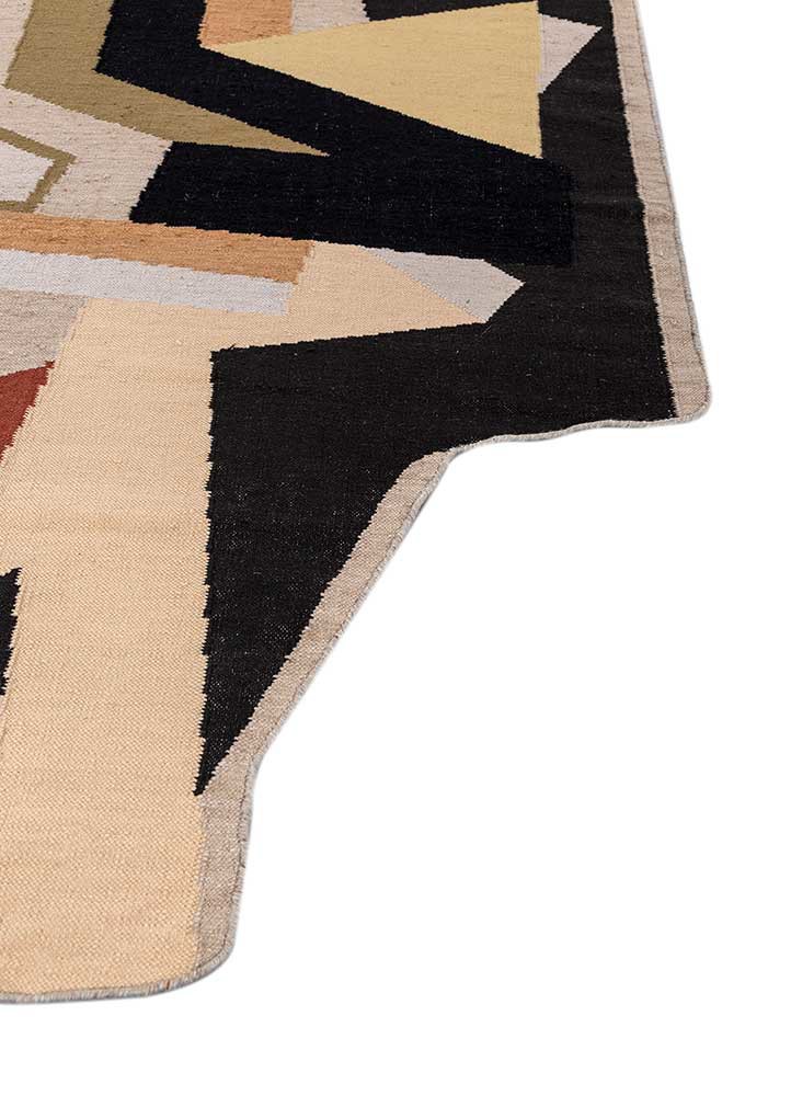 checkers blue wool and viscose flat weaves Rug - Corner