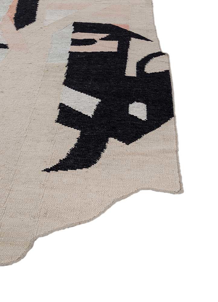 checkers ivory wool and viscose flat weaves Rug - Corner checkers ivory wool and viscose flat weaves Rug - Corner