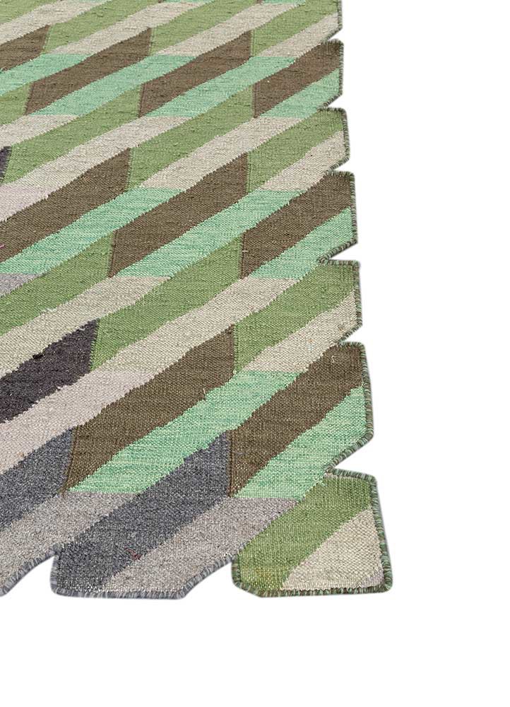 checkers pink and purple wool and viscose flat weaves Rug - Corner