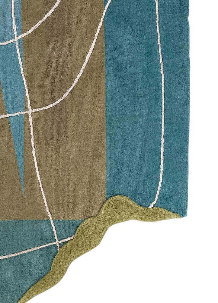 azalea blue wool and bamboo silk hand knotted Rug - Corner