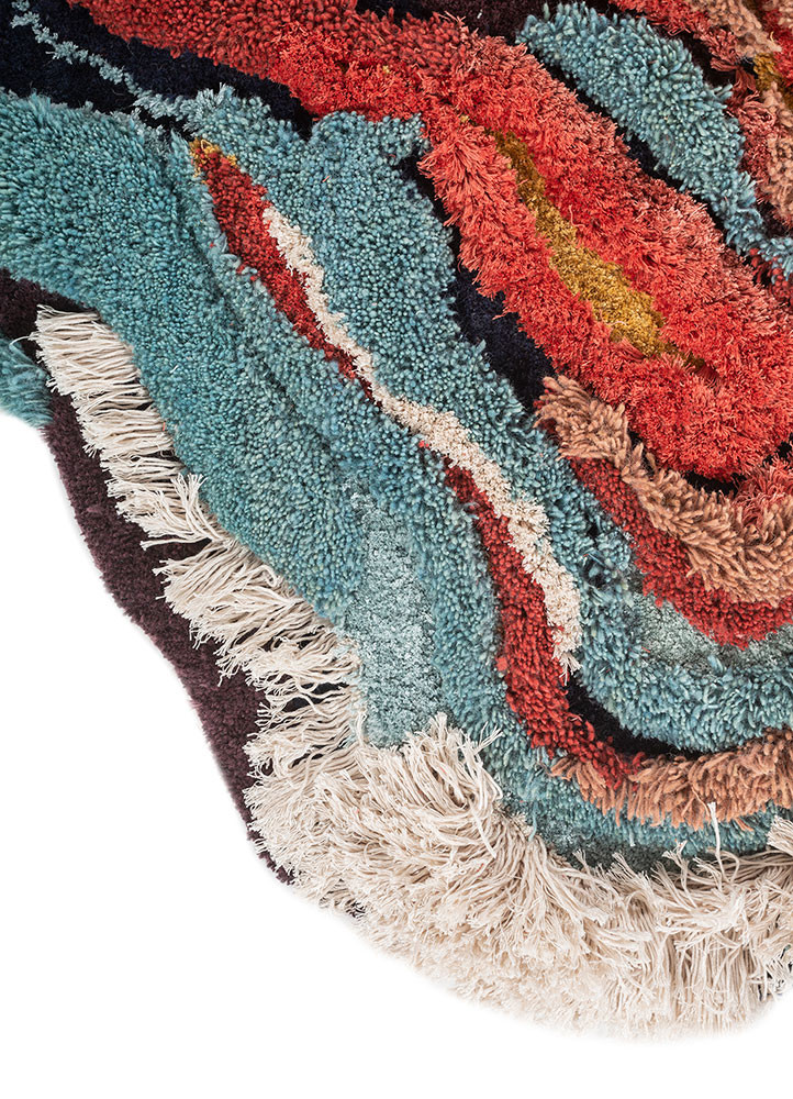 wall installation blue wool and bamboo silk hand knotted WALL ART & TAPESTRY - Corner
