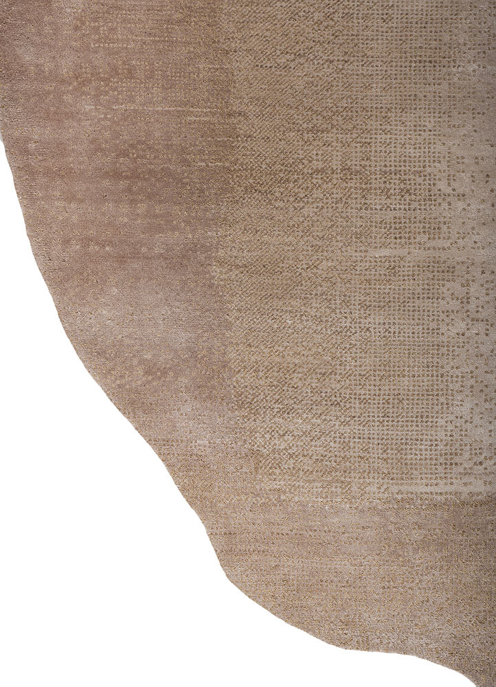 entropy beige and brown wool and bamboo silk hand knotted Rug - Corner