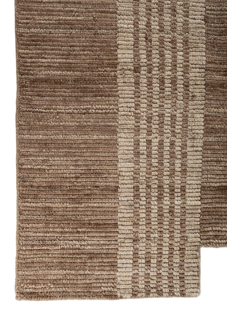 contour beige and brown wool hand loom Rug - Corner