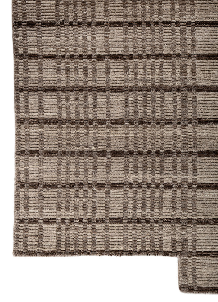 contour beige and brown wool hand loom Rug - Corner