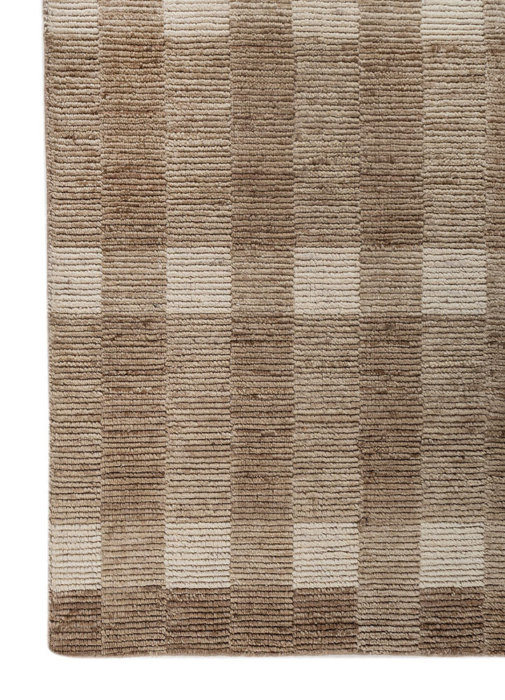 contour beige and brown wool hand loom Rug - Corner