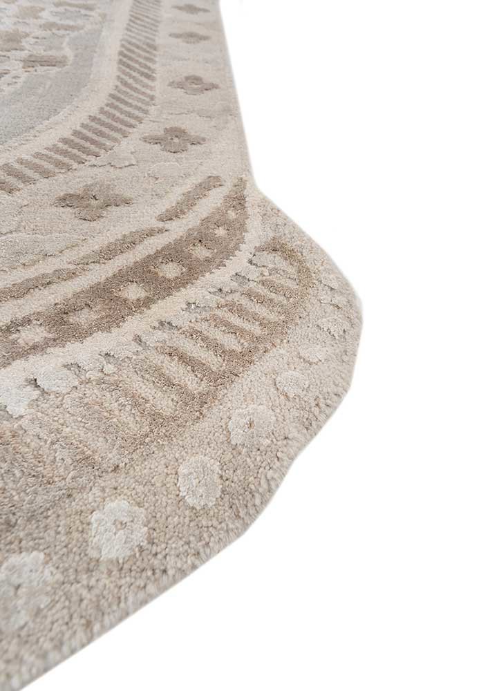 khidki beige and brown wool and bamboo silk hand knotted Rug - Corner