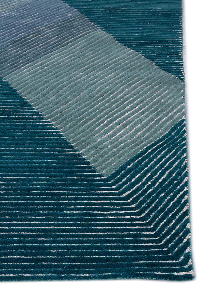 pathways blue wool and viscose hand tufted Rug - Corner