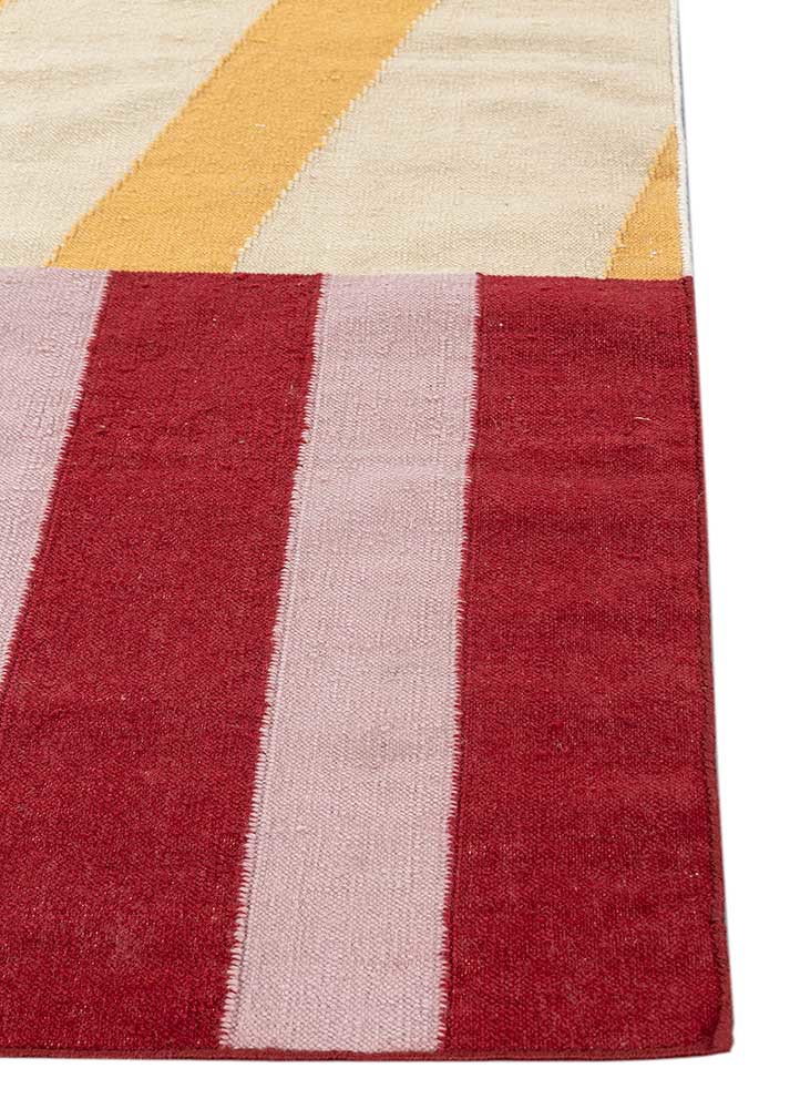 checkers red and orange wool flat weaves Rug - Corner