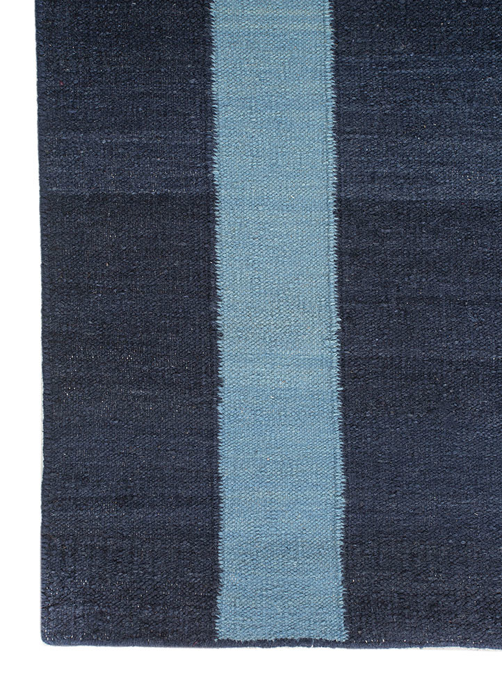 checkers blue wool flat weaves Rug - Corner