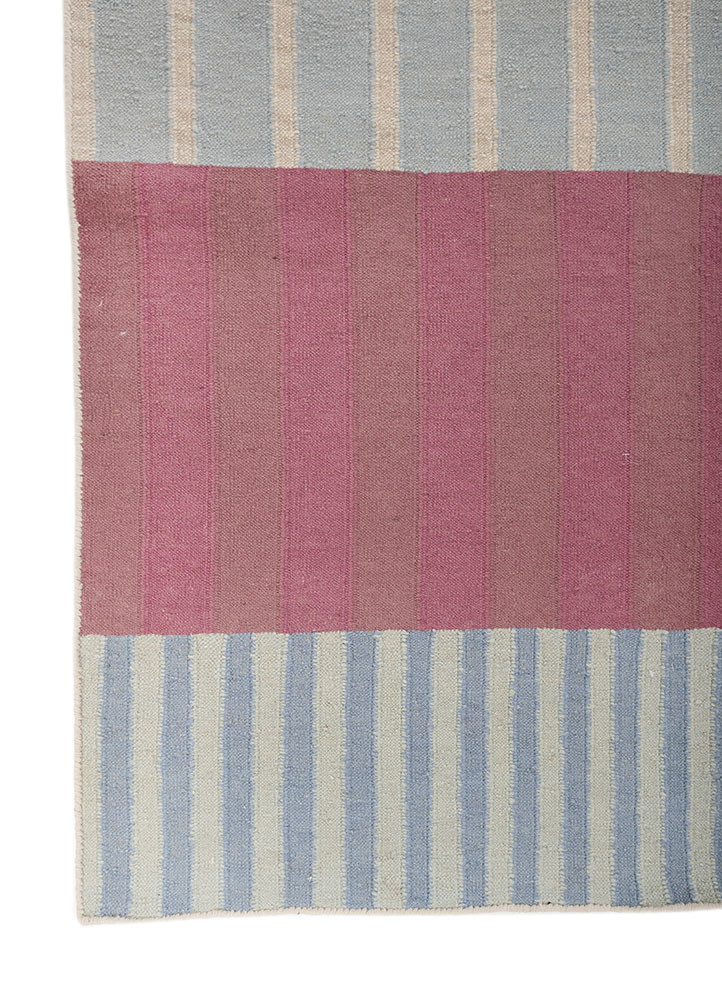 checkers blue wool flat weaves Rug - Corner