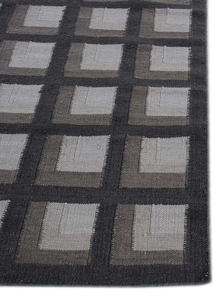 checkers blue wool flat weaves Rug - Corner checkers blue wool flat weaves Rug - Corner