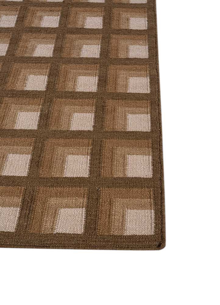 checkers beige and brown wool flat weaves Rug - Corner