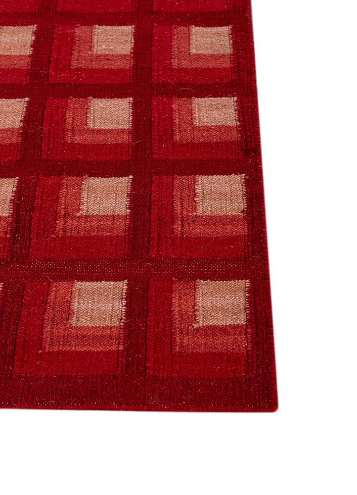 checkers red and orange wool flat weaves Rug - Corner