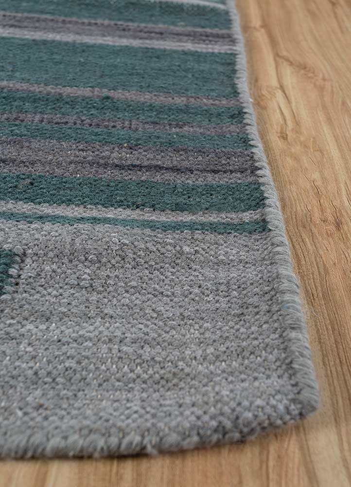 checkers blue wool flat weaves Rug - Corner checkers blue wool flat weaves Rug - Corner