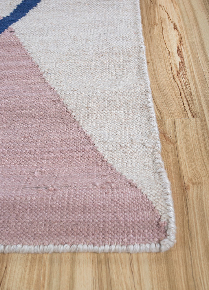 checkers pink and purple wool flat weaves Rug - Corner