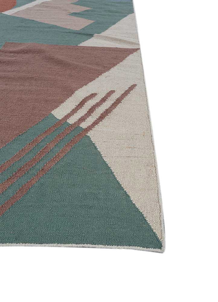 checkers blue wool flat weaves Rug - Corner checkers blue wool flat weaves Rug - Corner