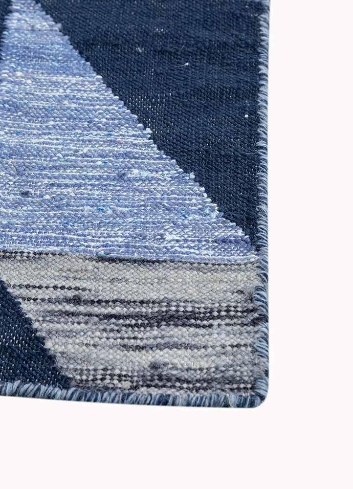 checkers blue wool flat weaves Rug - Corner checkers blue wool flat weaves Rug - Corner
