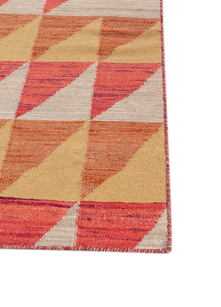 checkers beige and brown wool flat weaves Rug - Corner checkers beige and brown wool flat weaves Rug - Corner