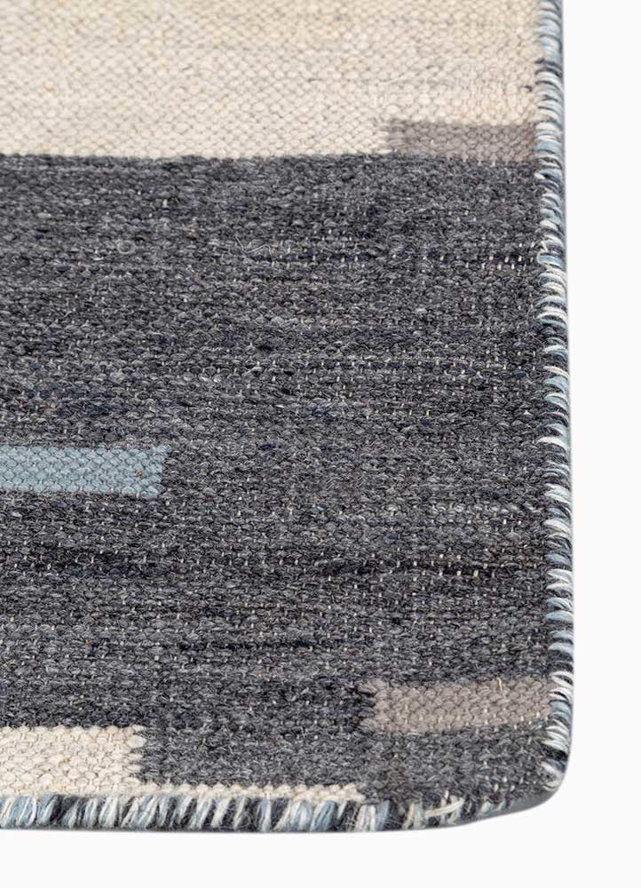 bedouin blue wool flat weaves Rug - Corner