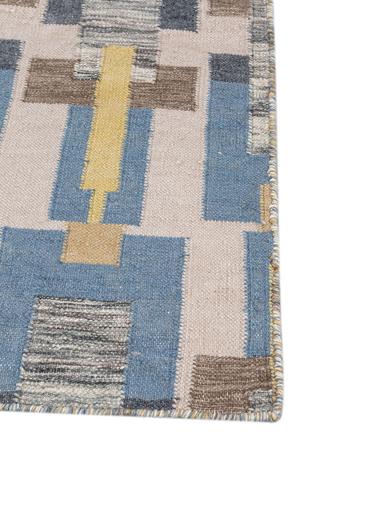 checkers blue wool flat weaves Rug - Corner checkers blue wool flat weaves Rug - Corner