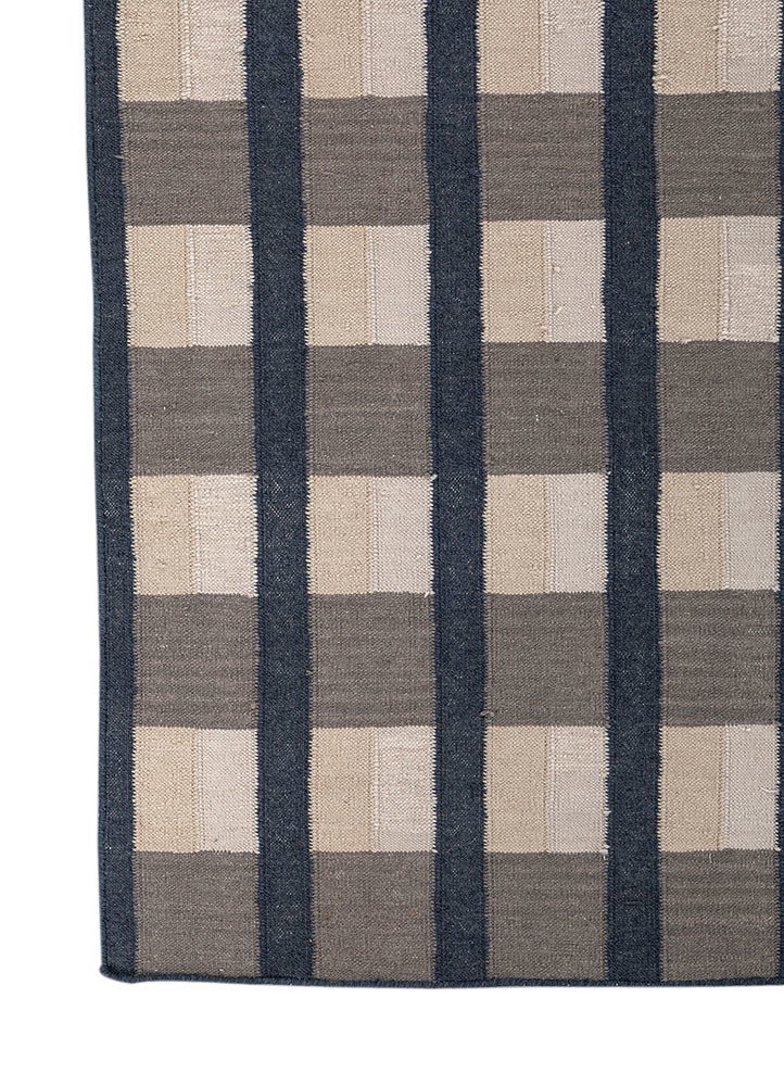 alhambra grey and black wool flat weaves Rug - Corner