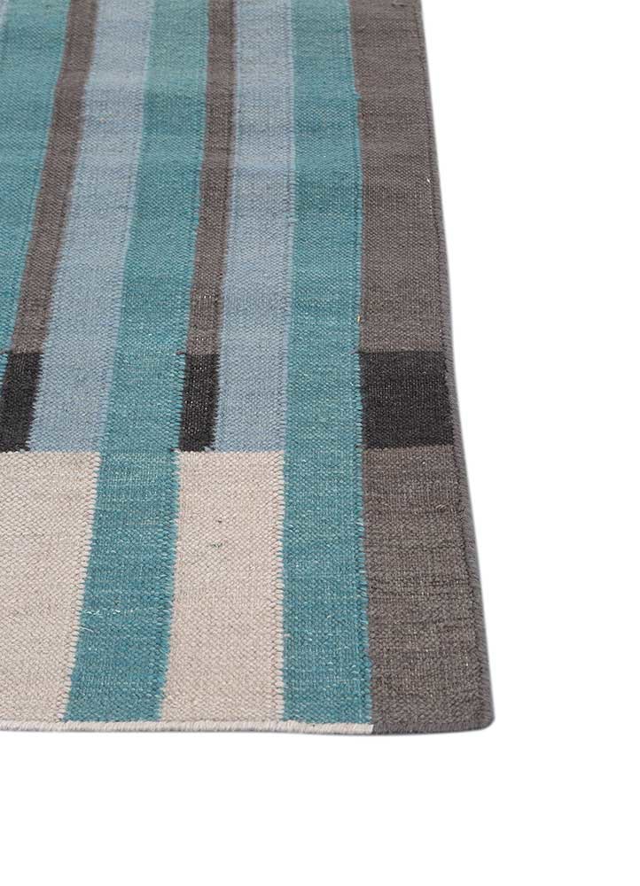 checkers blue wool flat weaves Rug - Corner