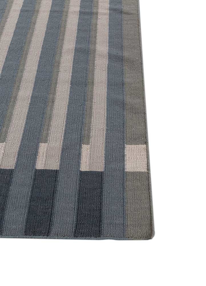 checkers blue wool flat weaves Rug - Corner