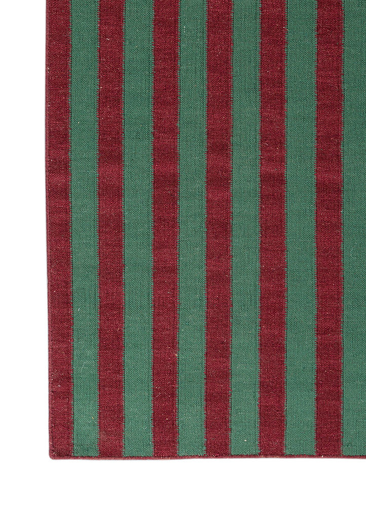 checkers green wool flat weaves Rug - Corner